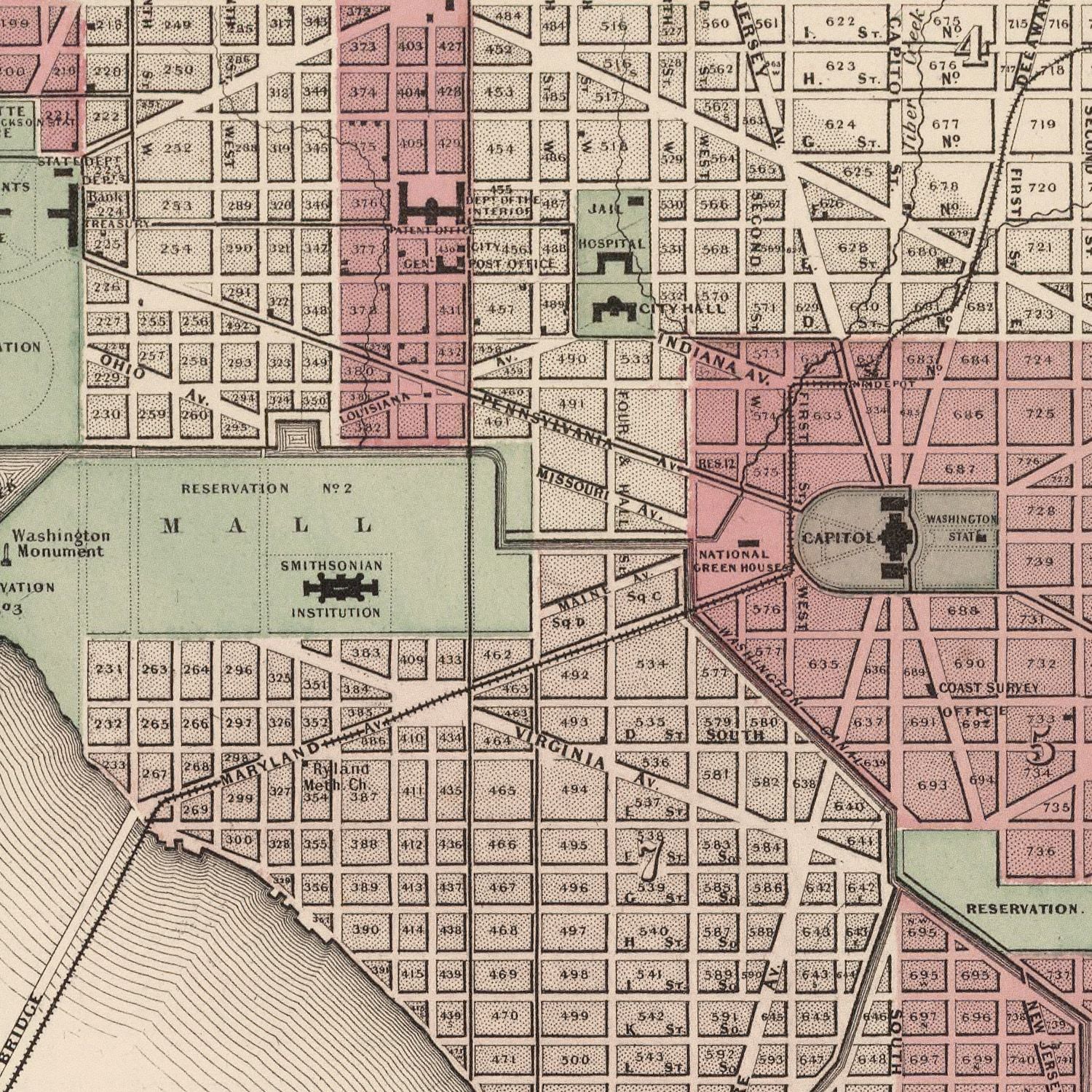 Vintage Map of Washington, DC 1866