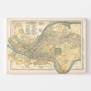 Vintage Map of Pittsburgh, Pennsylvania 1891