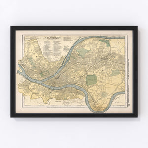 Vintage Map of Pittsburgh, Pennsylvania 1891