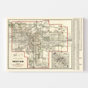 Vintage Map of Denver, Colorado 1920