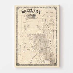 Vintage Map of Omaha, Nebraska 1866