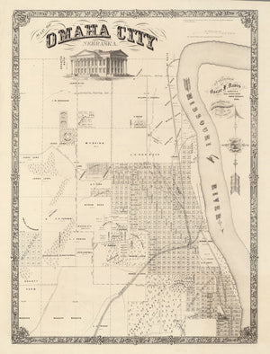 Vintage Map of Omaha, Nebraska 1866