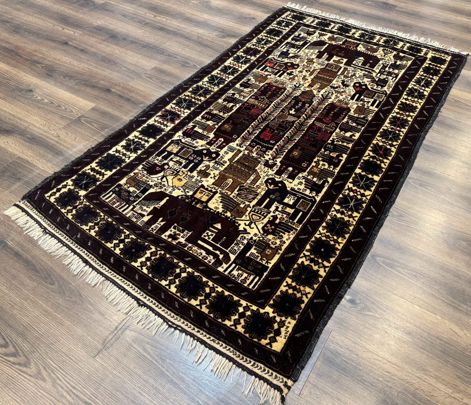 Persian Baluch Tribal Rug 4x6, Human and Bird Pictorials, Vintage, Wool, Collectible