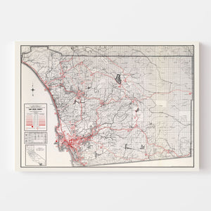Vintage Map of San Diego County, California 1935