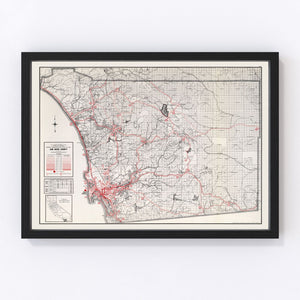 Vintage Map of San Diego County, California 1935