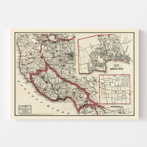 Vintage Map of Santa Cruz County, California 1914