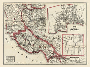 Vintage Map of Santa Cruz County, California 1914