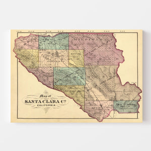 Vintage Map of Santa Clara County, California 1876