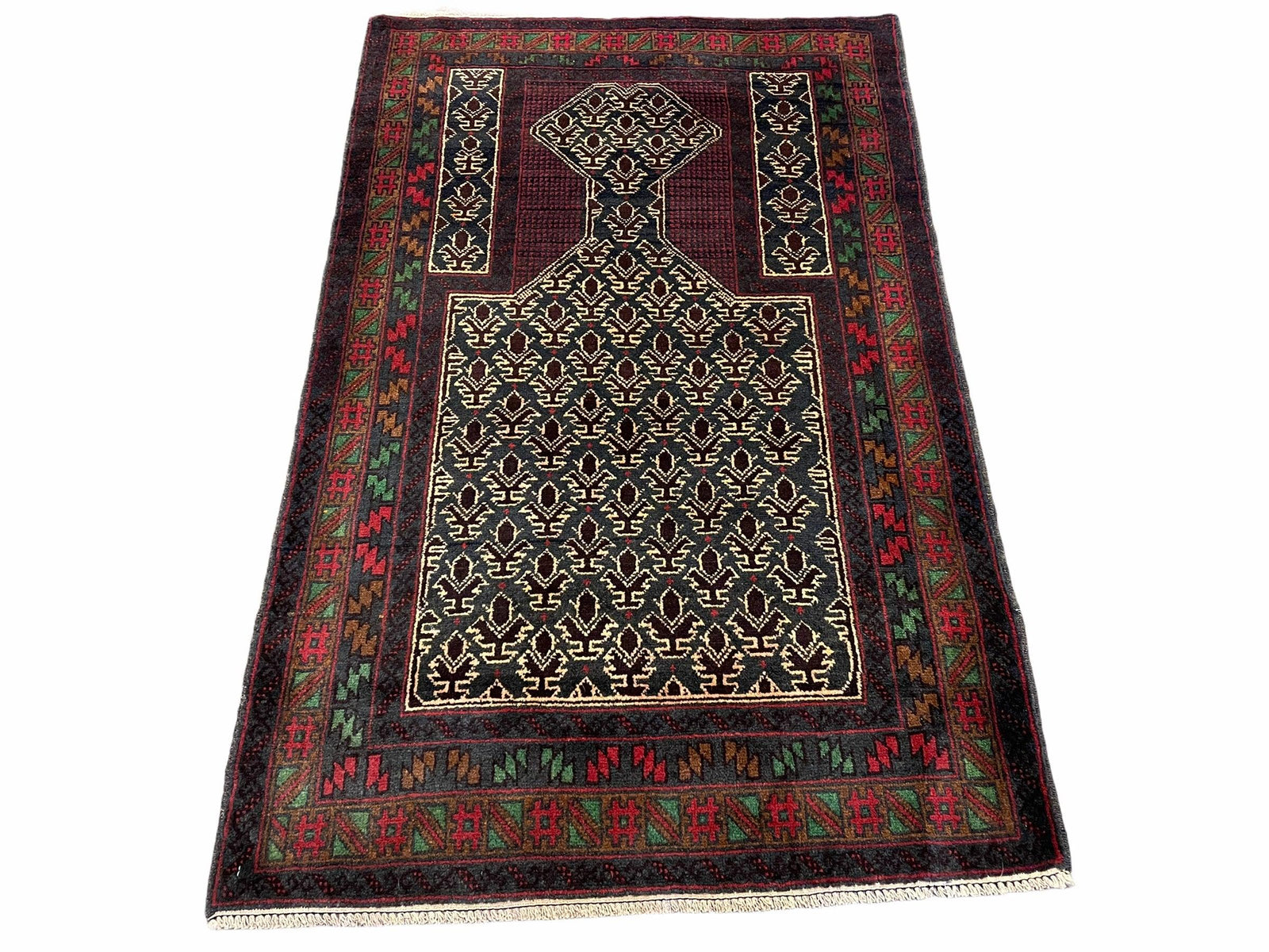 3x5 New Vintage Handmade Wool Rug Tribal Balouch Turkoman Prayer Rug Veggie Dyes