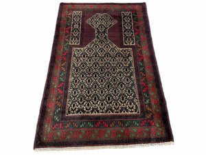 3x5 New Vintage Handmade Wool Rug Tribal Balouch Turkoman Prayer Rug Veggie Dyes