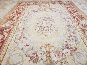 Aubusson Rug 6x9, Elegant Flatweave Rug, Aubusson Savonnerie 6 x 9 Flatweave Area Rug, Cream and Red, Wool Hand Woven Carpet, Medium Size