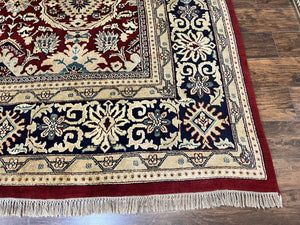 Indian Agra Rug 12x15, Maroon, Hand Knotted Vintage Palace Sized Oriental Carpet