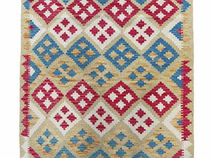 3x5 Kilim Rug Multicolor Tribal Kilim Rug 3 x 5 Tan Light Blue Red Beige New Turkish Anatolian Wool Kilim Flatweave Rug
