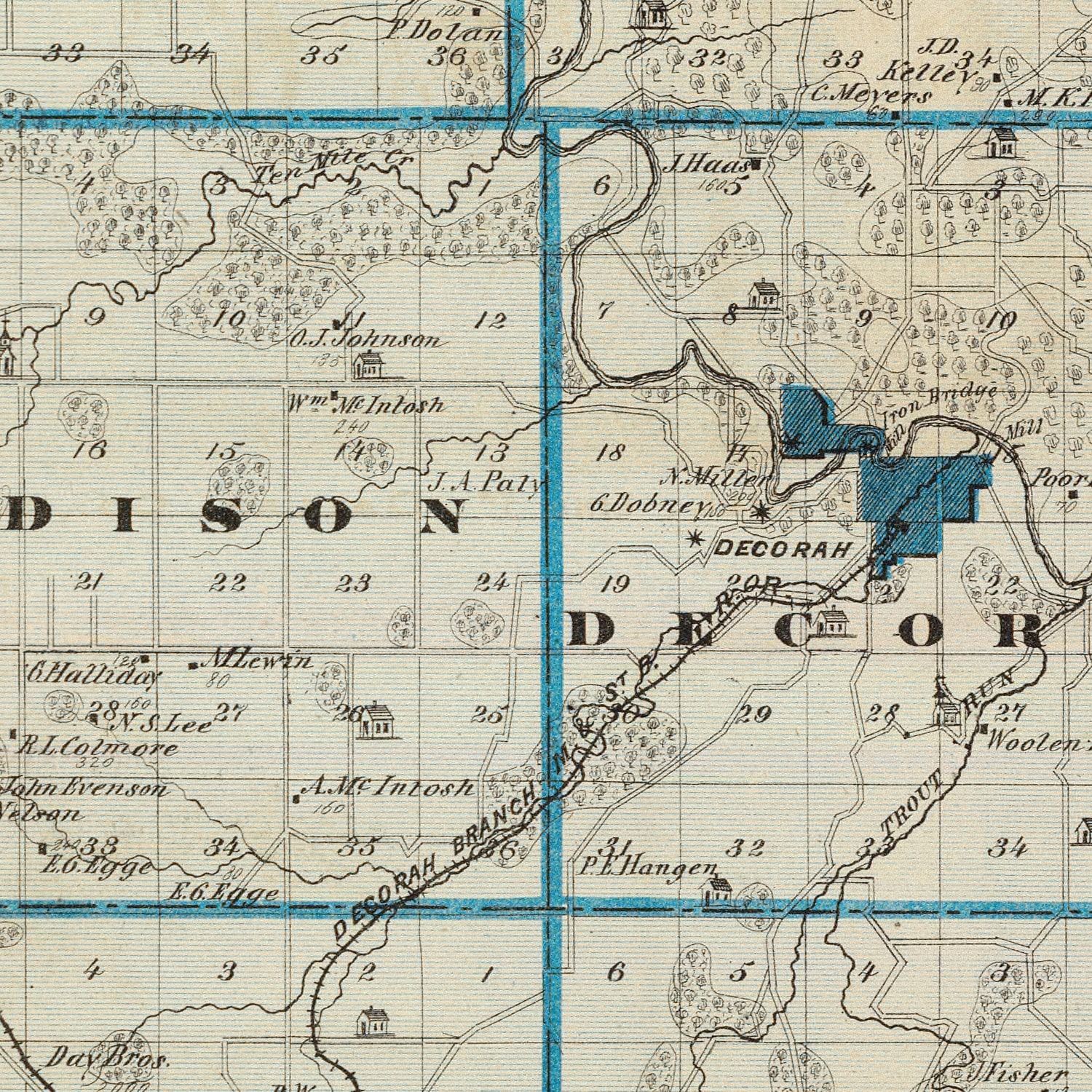 Vintage Map of Winneshiek County, Iowa 1875