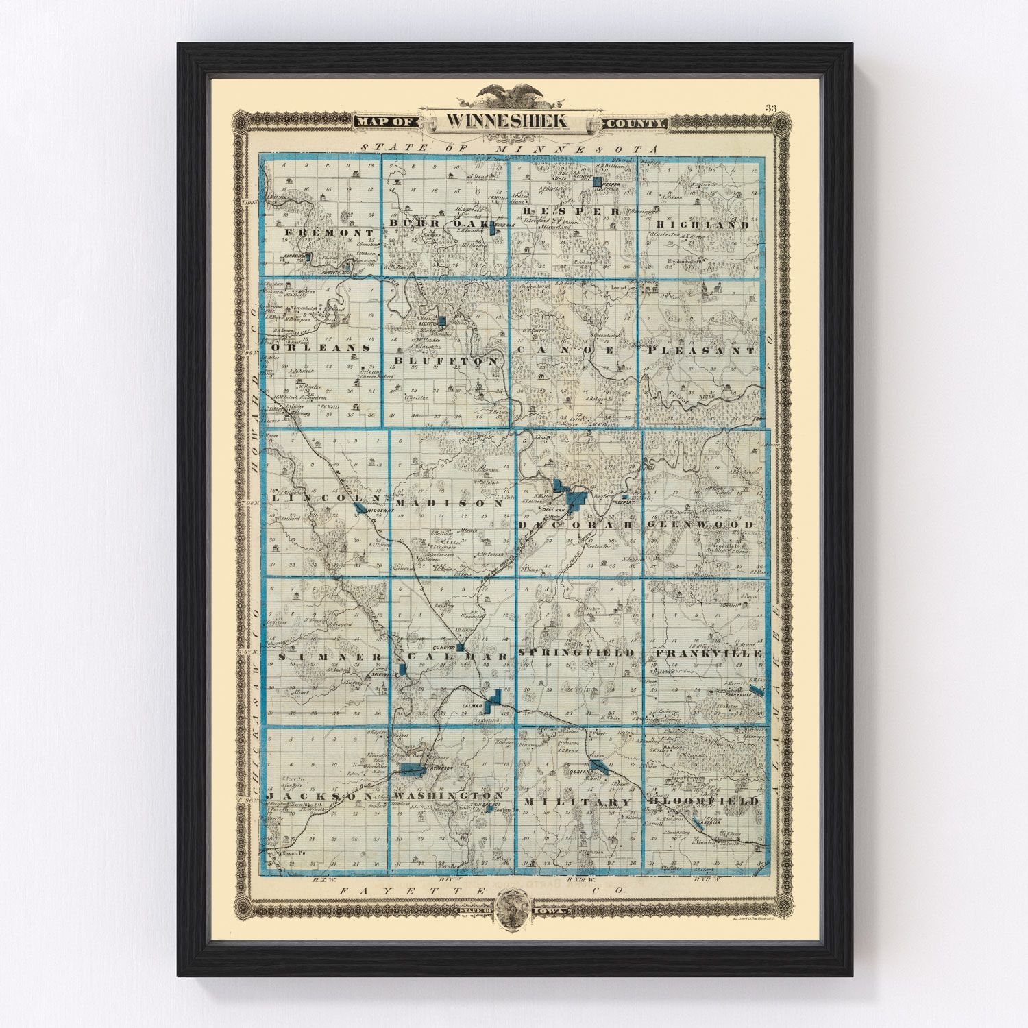 Vintage Map of Winneshiek County, Iowa 1875