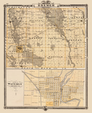 Vintage Map of Bremer County, Iowa 1875