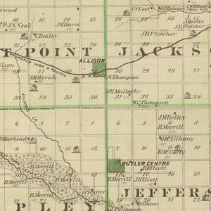Vintage Map of Butler County, Iowa 1875