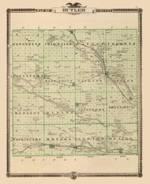 Vintage Map of Butler County, Iowa 1875