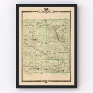 Vintage Map of Butler County, Iowa 1875