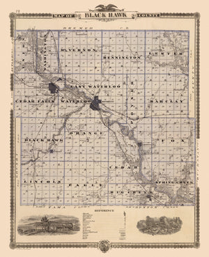 Vintage Map of Black Hawk County, Iowa 1875