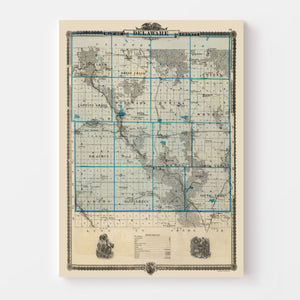 Vintage Map of Delaware County, Iowa 1875