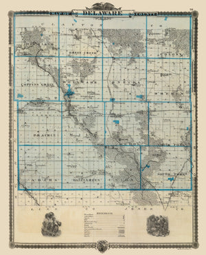 Vintage Map of Delaware County, Iowa 1875