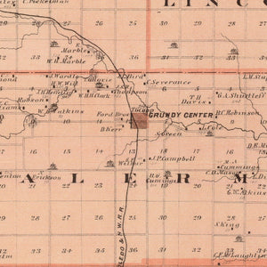 Vintage Map of Grundy County, Iowa 1875