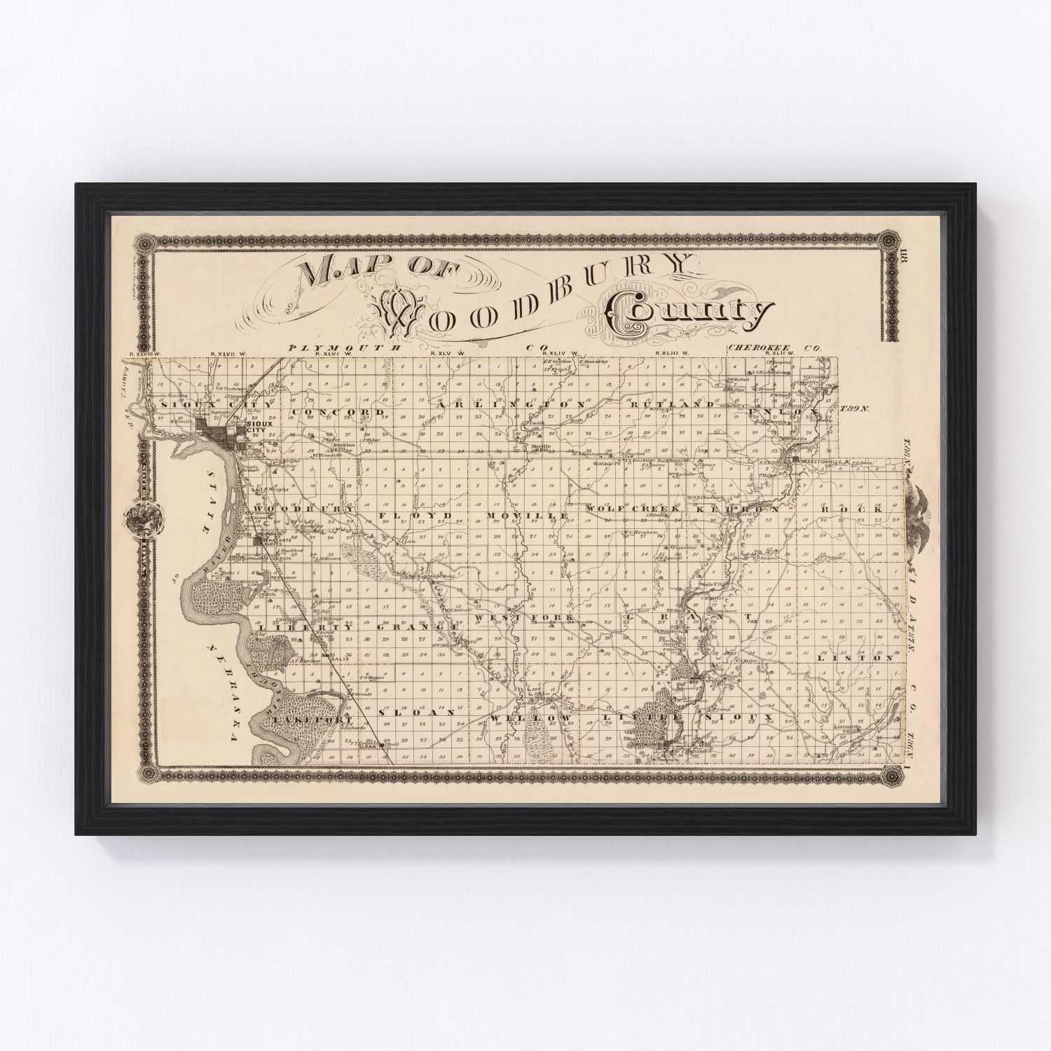 Vintage Map of Woodbury County, Iowa 1875