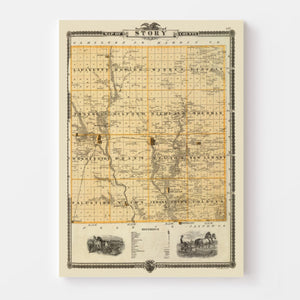Vintage Map of Story County, Iowa 1875