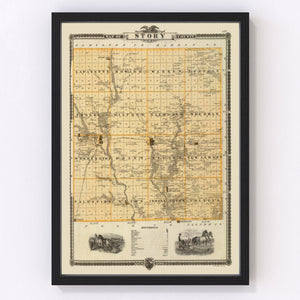 Vintage Map of Story County, Iowa 1875