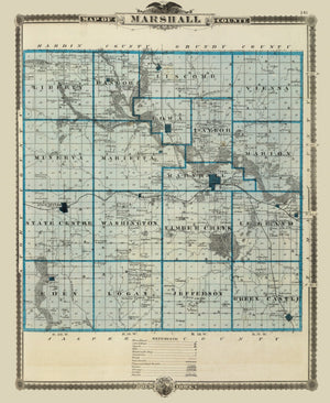 Vintage Map of Marshall County, Iowa 1875