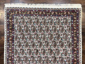Persian Rug 4x6, Mashad Kashmar Rug, Boteh Paisley Design, Allover Repeated Pattern, Ivory Hand Knotted Vintage Semi Antique Persian Oriental Carpet