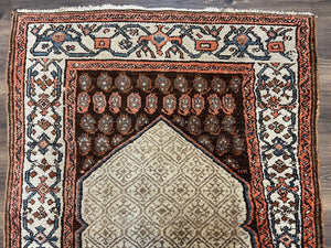 Rare Persian Tribal Runner Rug 3.5 x 10, Sarab Serab Kalegy Carpet, Antique 1920s Collectible Geometric Medallion Oriental Wool Runner, Hand Knotted, Camel Hair Color