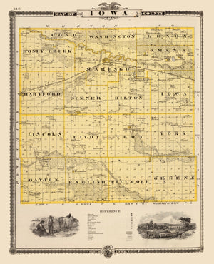Vintage Map of Iowa County, Iowa 1875