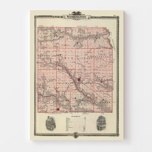 Vintage Map of Washington County, Iowa 1875