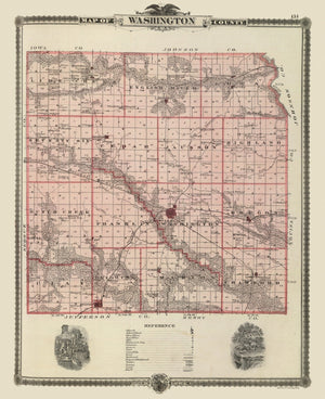 Vintage Map of Washington County, Iowa 1875