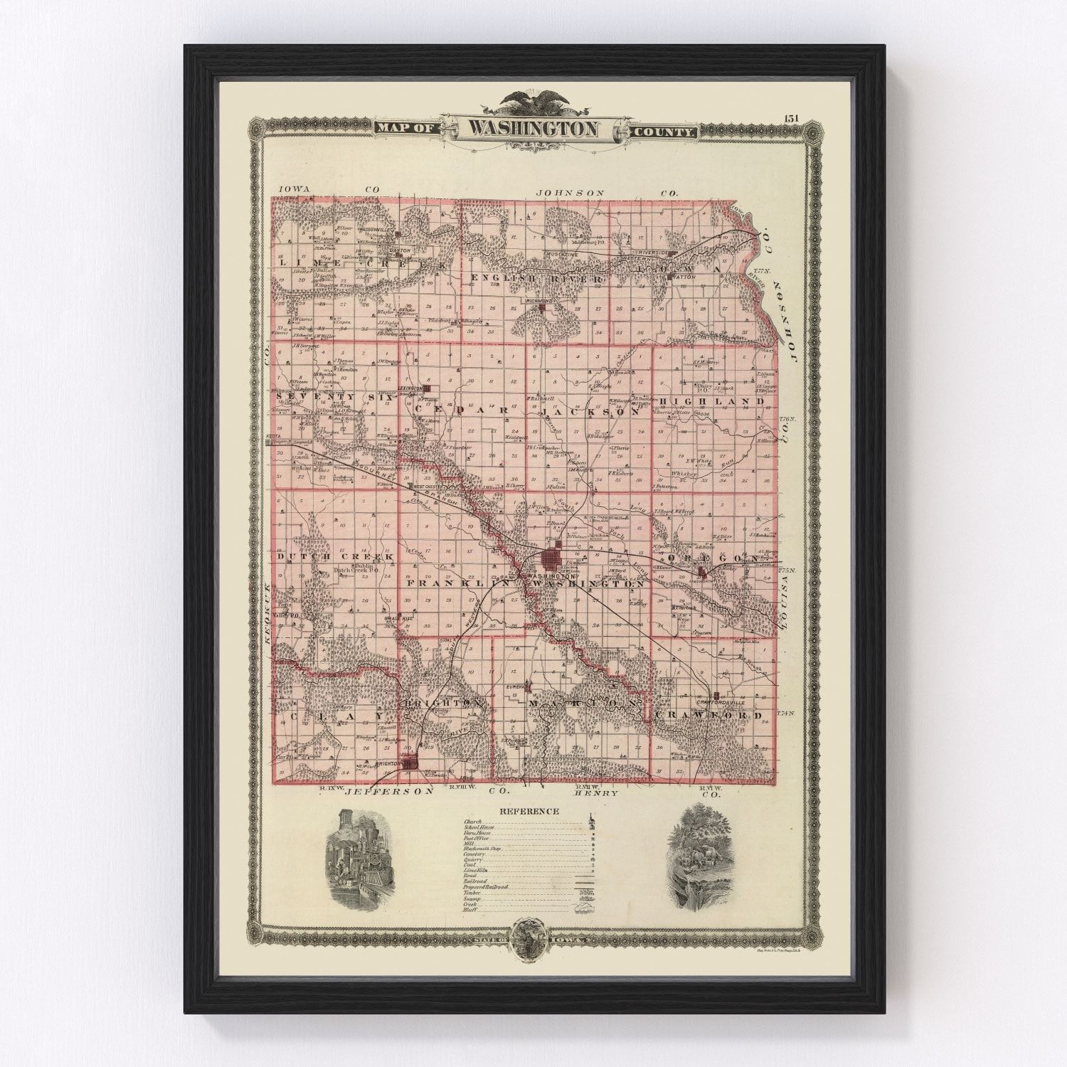 Vintage Map of Washington County, Iowa 1875