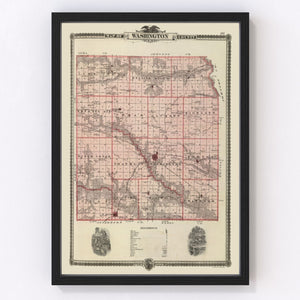 Vintage Map of Washington County, Iowa 1875