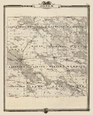 Vintage Map of Jones County, Iowa 1875