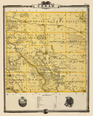 Vintage Map of Cedar County, Iowa 1875