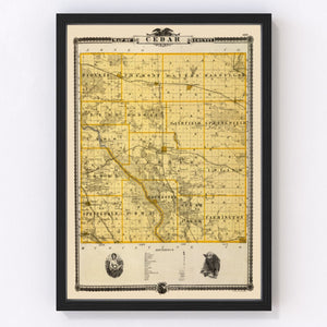 Vintage Map of Cedar County, Iowa 1875