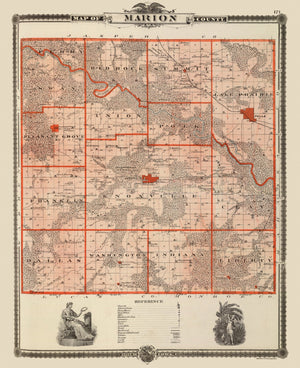Vintage Map of Marion County, Iowa 1875