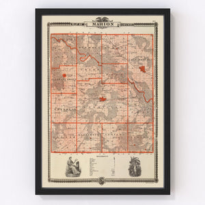 Vintage Map of Marion County, Iowa 1875
