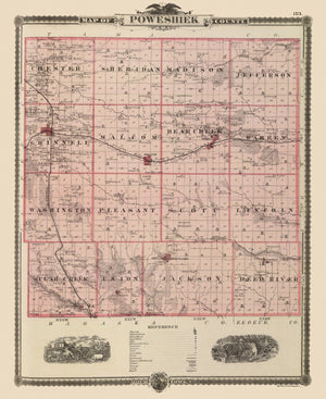 Vintage Map of Poweshiek County, Iowa 1875