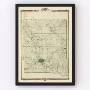 Vintage Map of Polk County, Iowa 1875