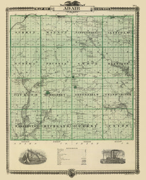 Vintage Map of Adair County, Iowa 1875