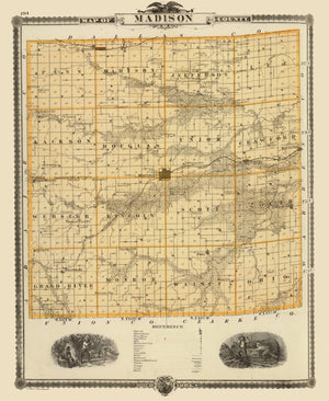 Vintage Map of Madison County, Iowa 1875