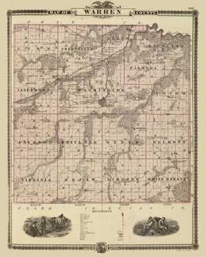 Vintage Map of Warren County, Iowa 1875