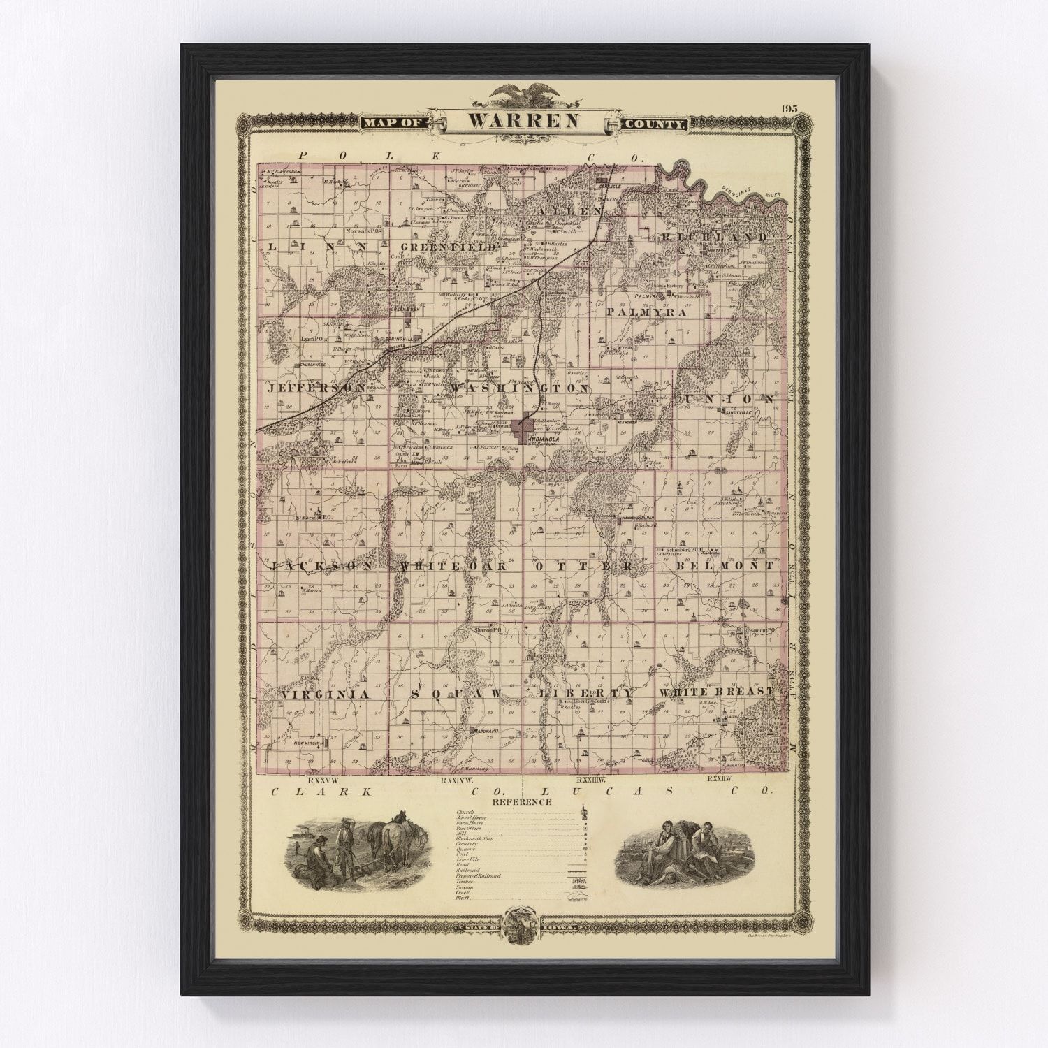 Vintage Map of Warren County, Iowa 1875