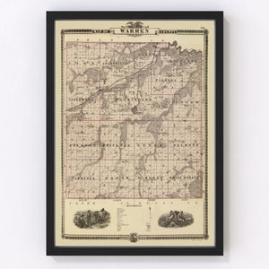 Vintage Map of Warren County, Iowa 1875